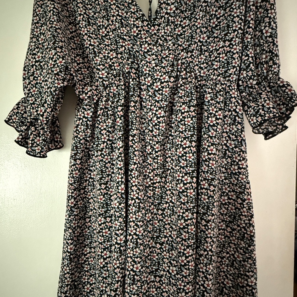 Floral Print Dress with Ruffle Sleeves